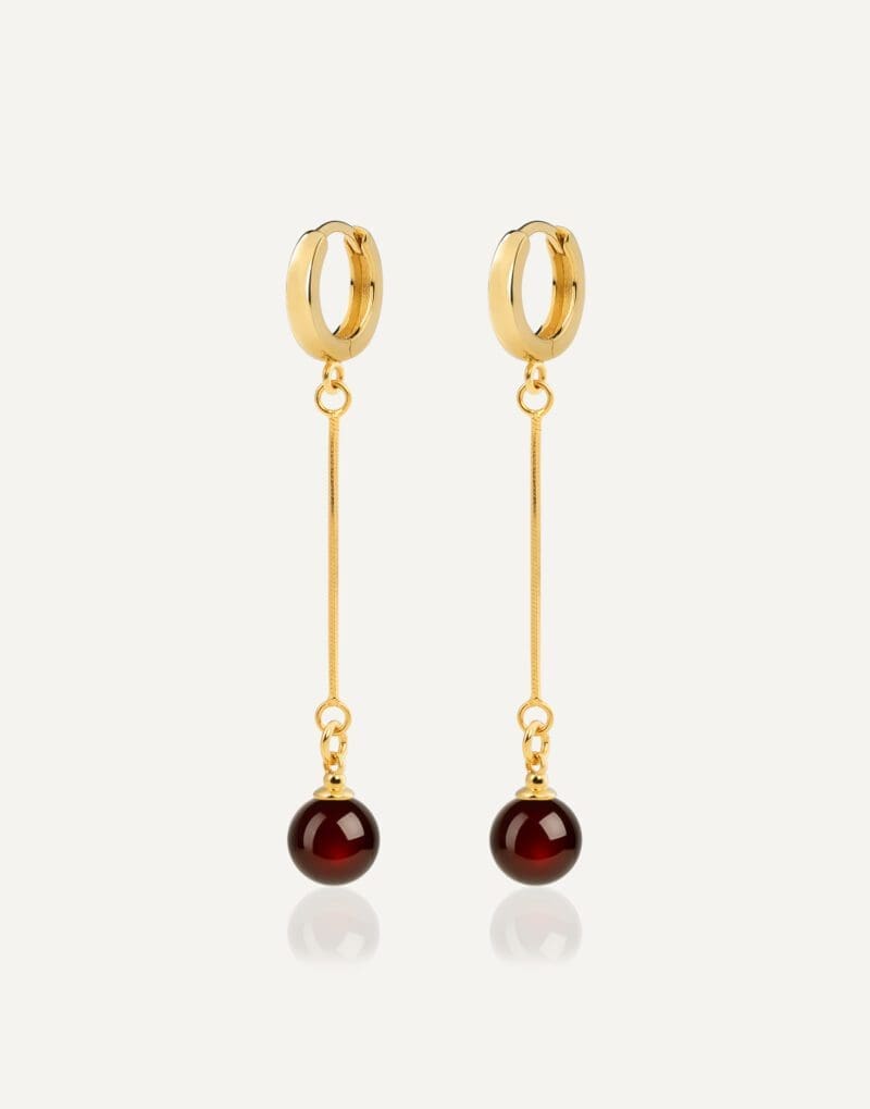 long gold-plated dangle earrings with cherry amber 4