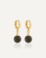 kabantys auskarai paauksuoti su juodu gintaru