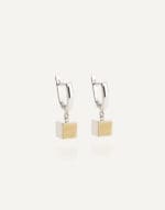 minimalist drop earrings with unique genuine Baltic amber and sterling silver cubico geometric collection