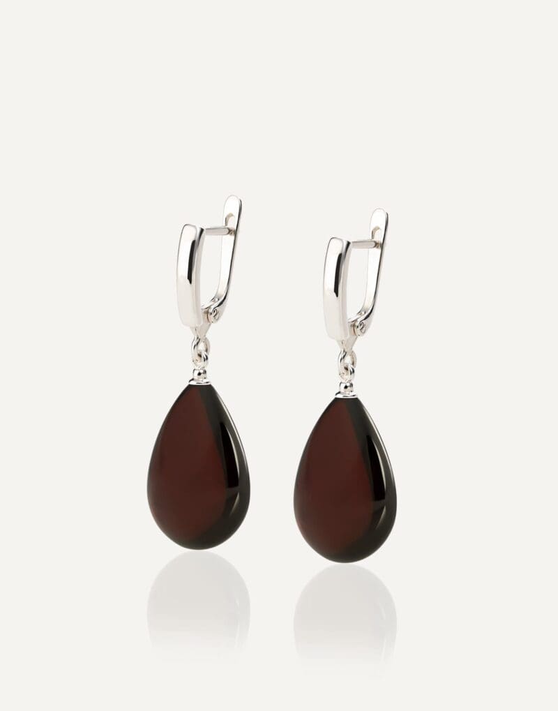 silver earrings cherry amber teardrops M size 2