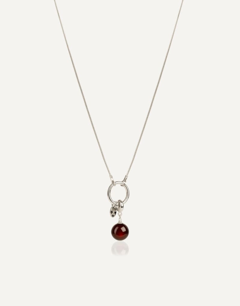 14mm sterling silver red amber pendant cherry with long snake chain sndcr