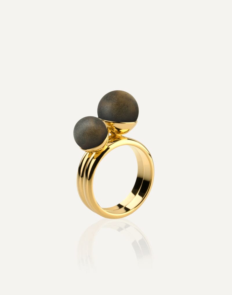black amber 8mm 10mm rings set in gold vermeil golden nero