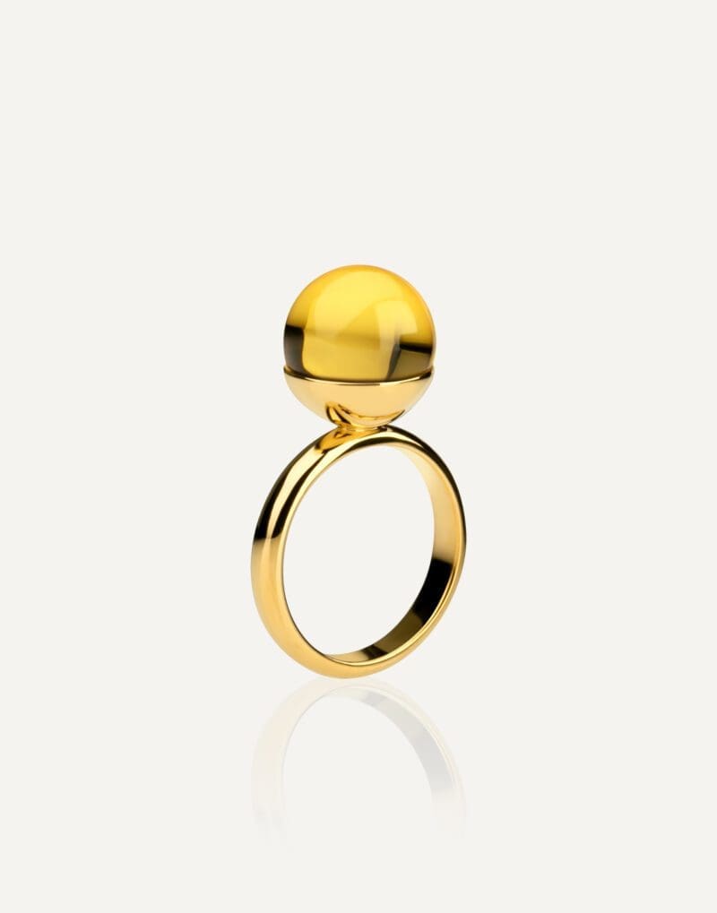 paauksuotas žiedas su 12 mm medaus spalvos gintaru golden lunar