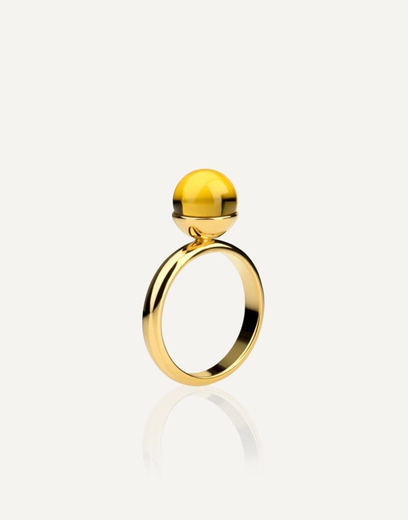 paauksuotas žiedas su 9 mm medaus spalvos gintaru golden lunar