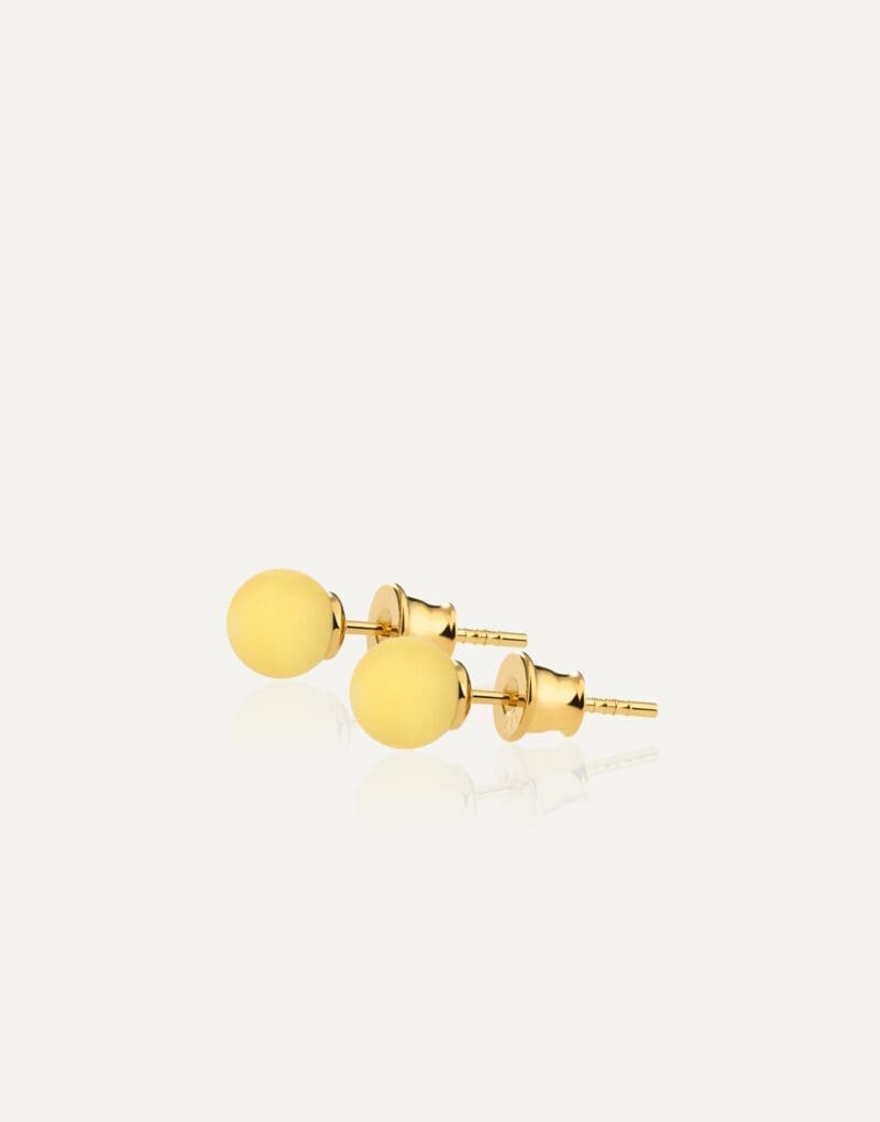 minimalistiniai paauksuoti auskarai su 6 mm geltonu gintaru golden lemon