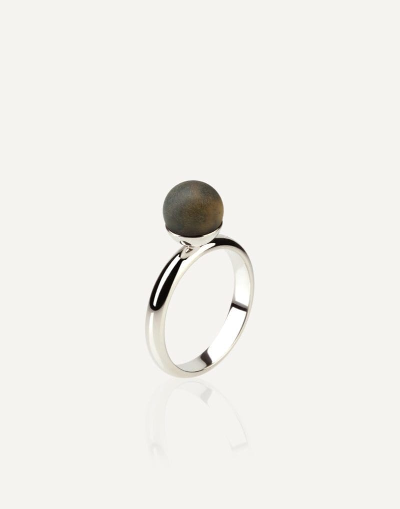 sidabrinis 8mm juodo gintaro žiedas nero