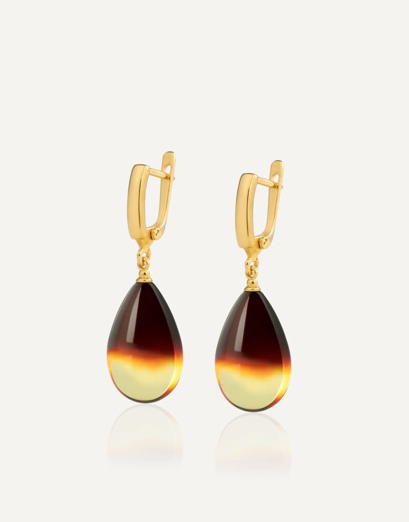 gold plated earrings gradient amber teardrops M size honey drop