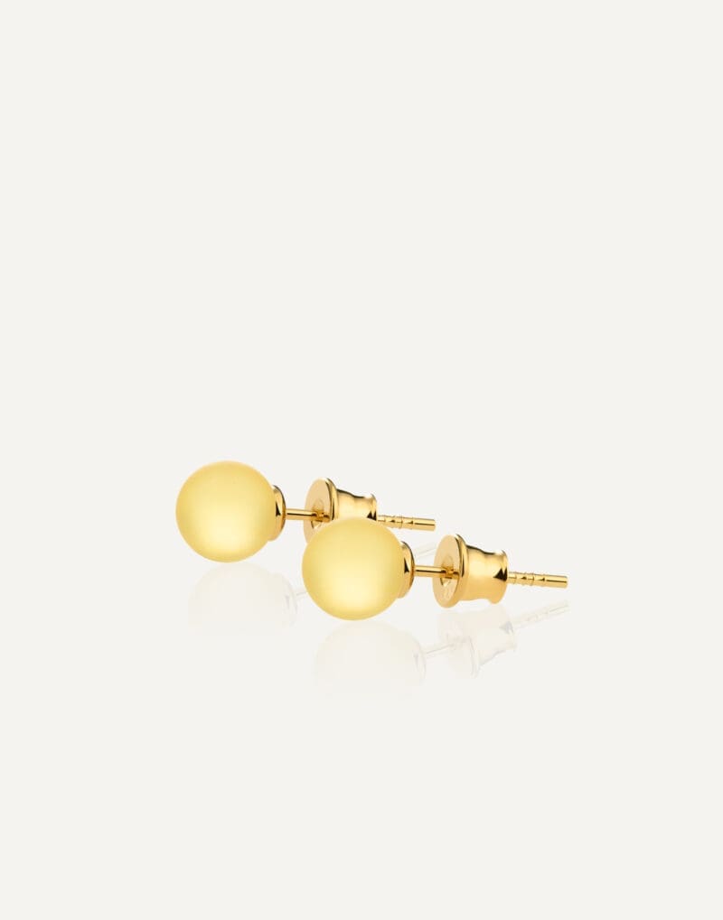 minimalistiniai paauksuoti auskarai su 7mm geltonu gintaru golden lemon