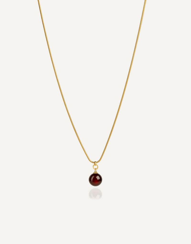 red amber 10mm round pendant gold vermeil snake chain 45cm golden cherry