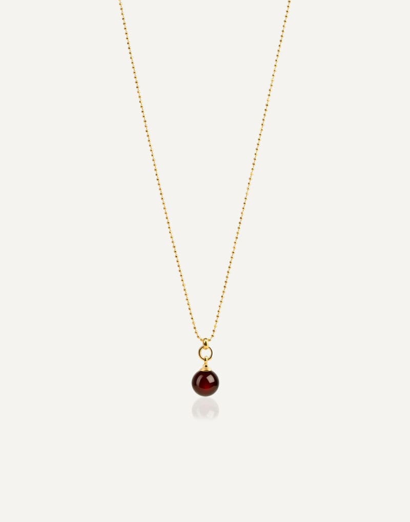minimalist gold vermeil necklace with red amber ball pendant cherry 1