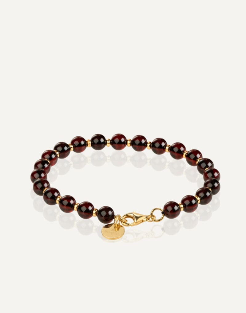 red amber bracelet 7mm gold-vermeil sterling silver lobster claw clasp golden cherry with charm
