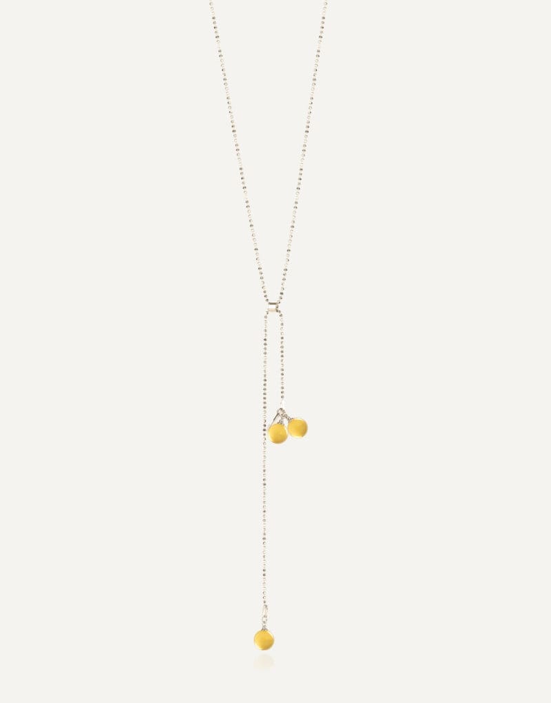 silver adjustable lariat necklace with 8mm honey amber pendants LUNAR 1