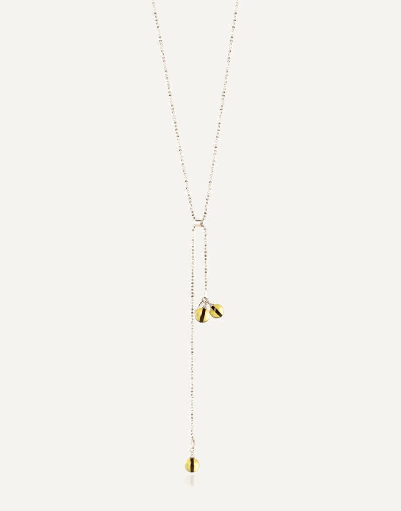 silver adjustable lariat necklace with 8mm transparent amber pendants TIGER