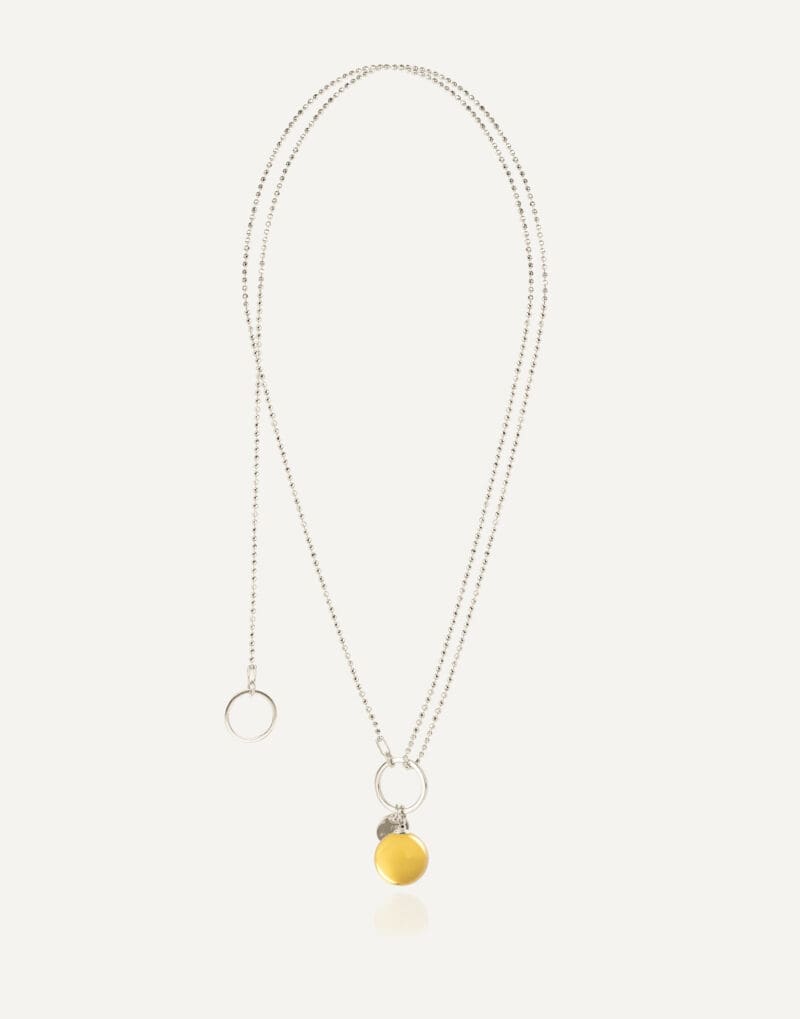 silver lariat necklace with 14mm honey amber pendant lunar 1