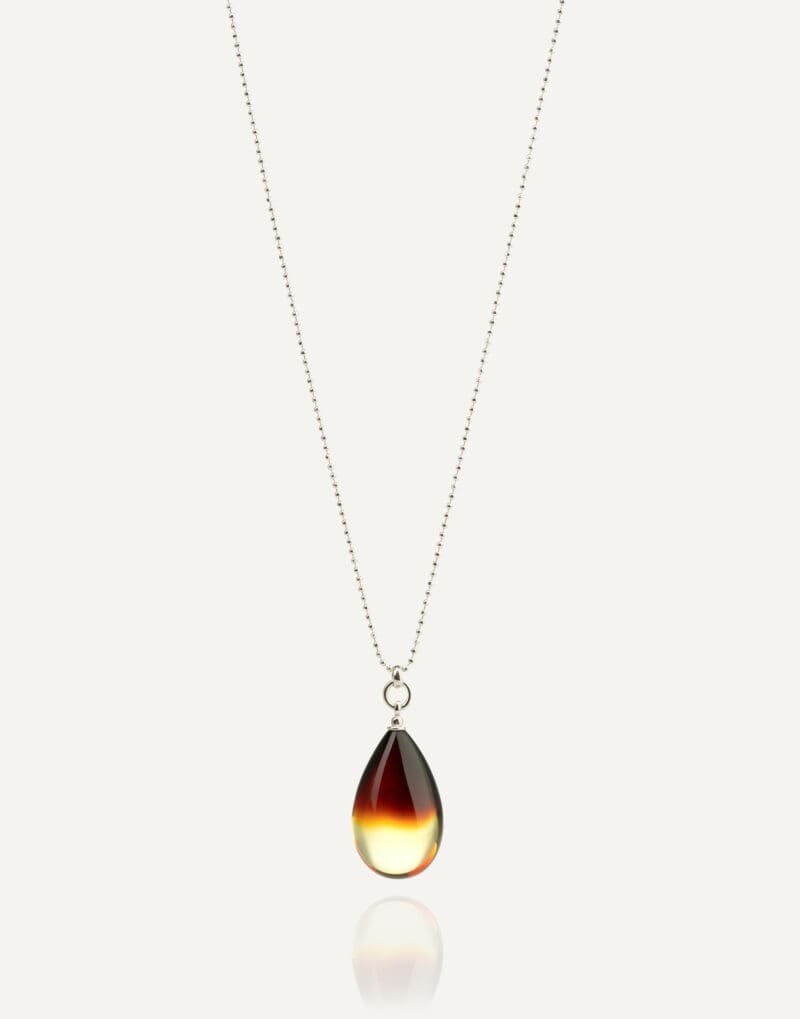 silver necklace with cognac amber honey drop xs size 2