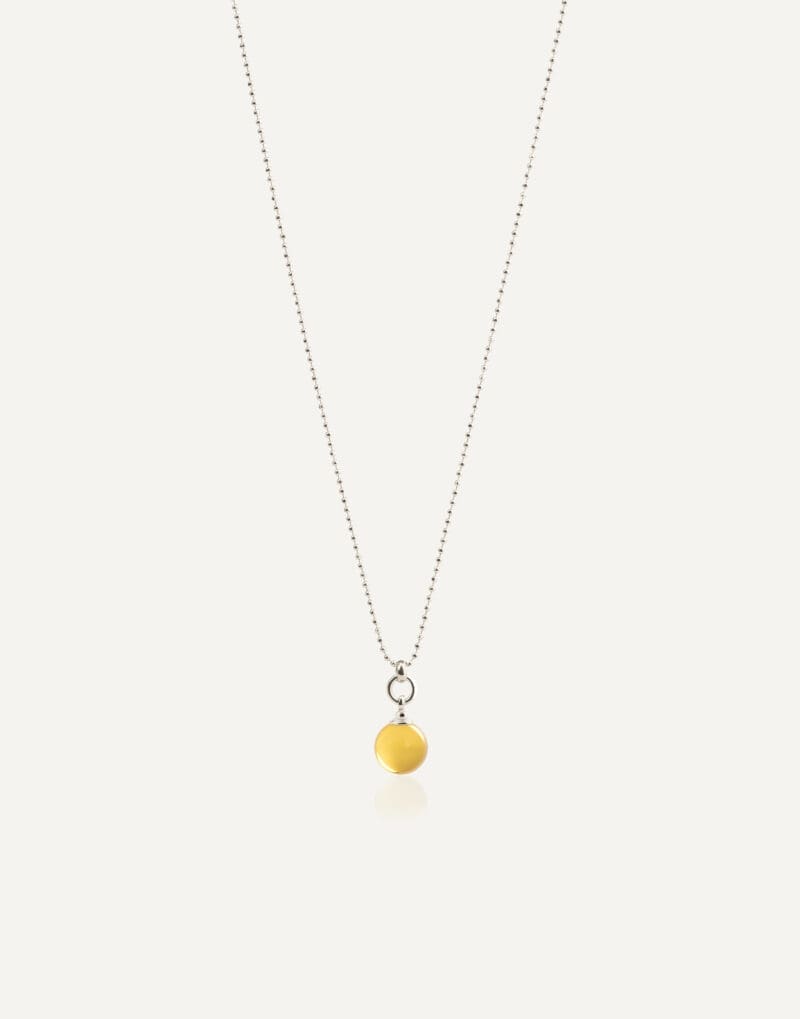 silver necklace with honey amber ball pendant lunar 1