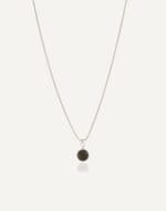 silver short necklace with 10mm black amber pendant nero