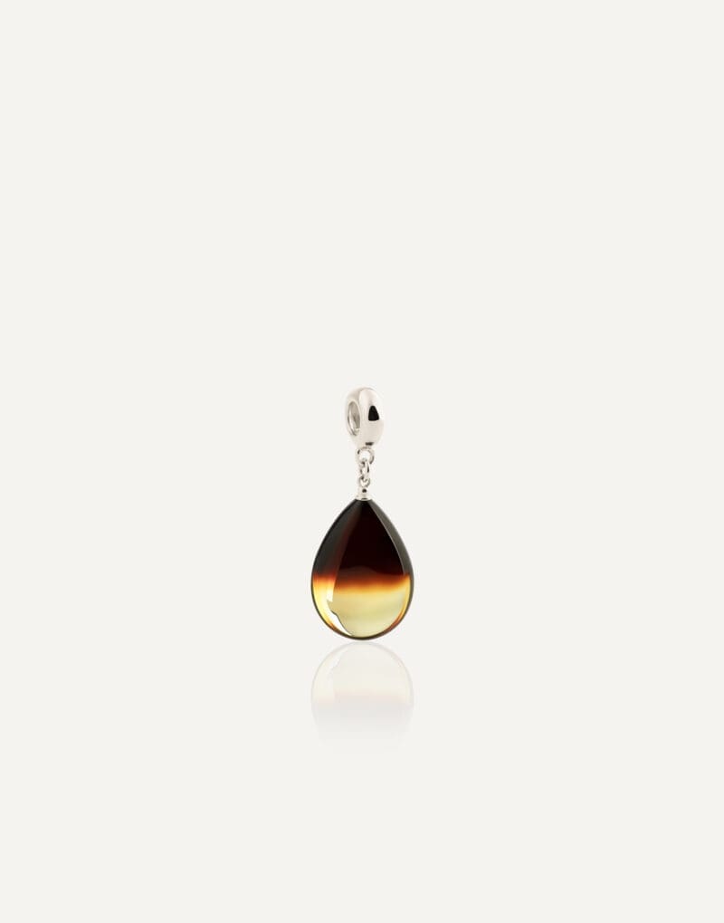 silver teardrop pendant with gradient amber honey drop s size