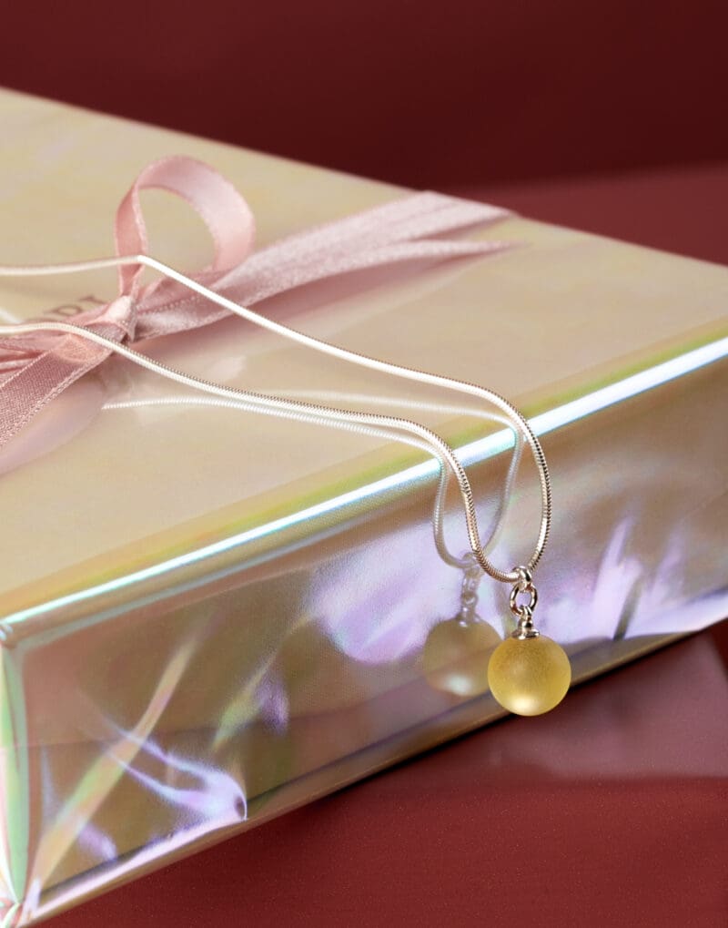 sterling silver necklace with 10mm yellow genuine Baltic amber charm lemon on the present box