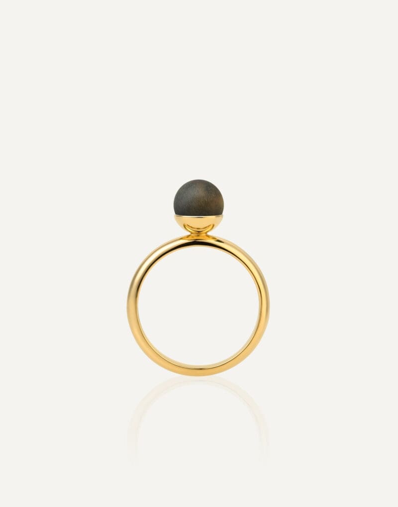 gold plated ring with 7mm black amber golden nero