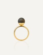 gold plated ring with 9mm black amber golden nero