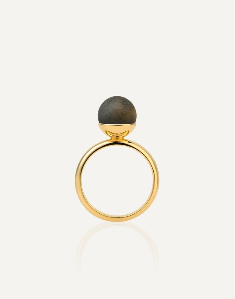 gold plated ring with 9mm black amber golden nero