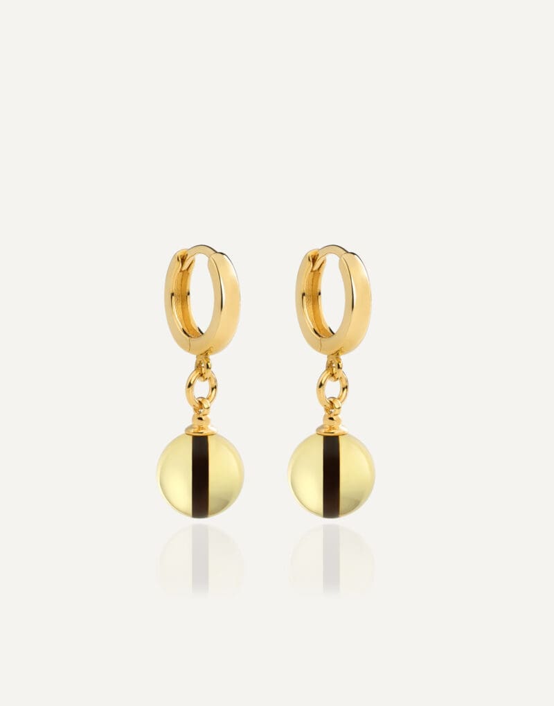gold-plated round drop earrings with 9mm transparent amber tiger