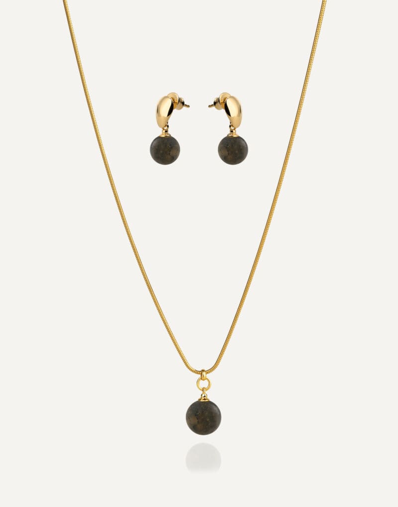 gold plated sterling silver jewelry set golden nero snake chain necklace drop earrings with black genuine Baltic amber mondri