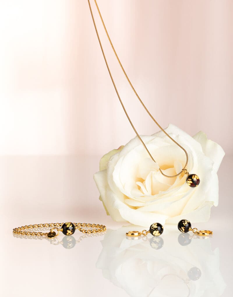 minimalist jewelry set drop earrings bracelet with faceted genuine Baltic amber gold vermeil sterling silver bliss mondri