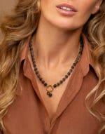 beaded necklace with natural black amber in gold vermeil silver golden nero by mondri on womens neck