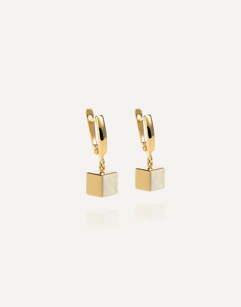 minimalist drop earrings with unique genuine Baltic amber gold plated sterling silver cubico geometric collection