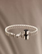 modern black amber bracelet silver chain calice style