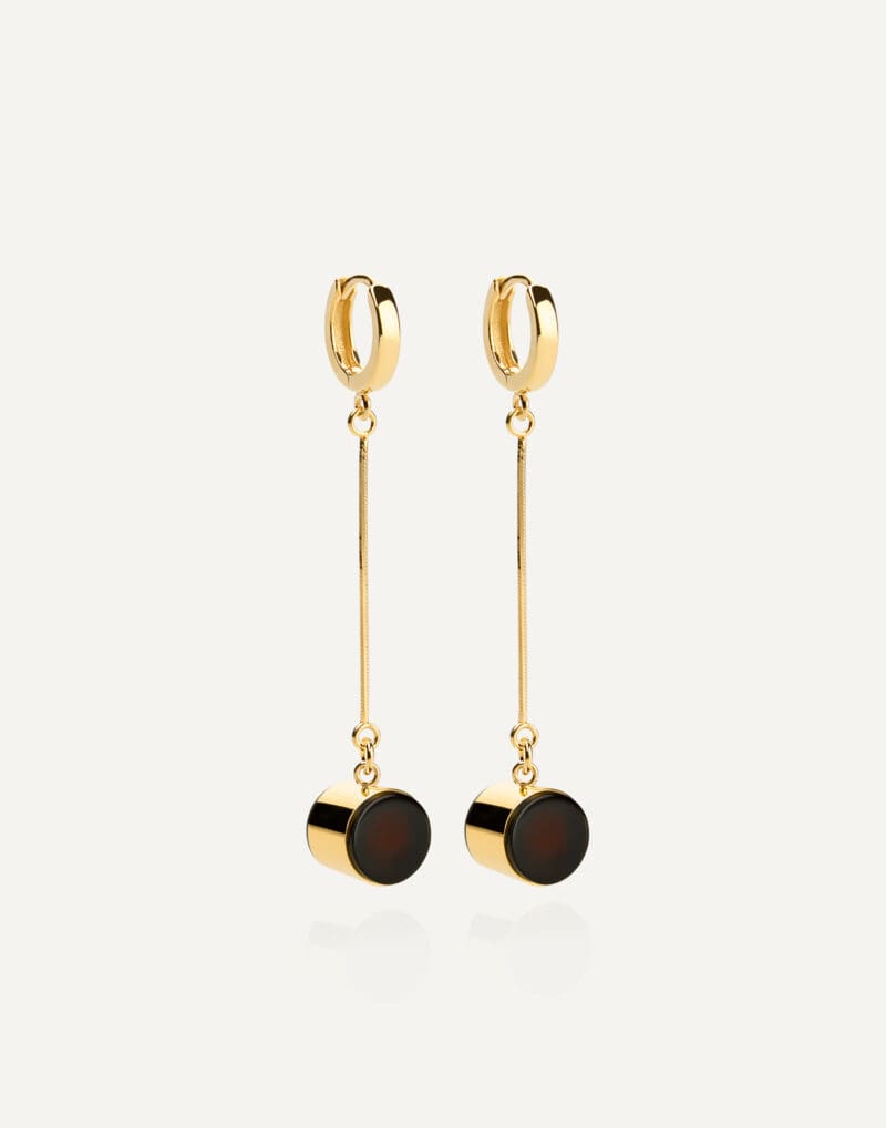 statement dangle earrings with genuine dark amber and 24k gold vermeil silver calice mondri geometric