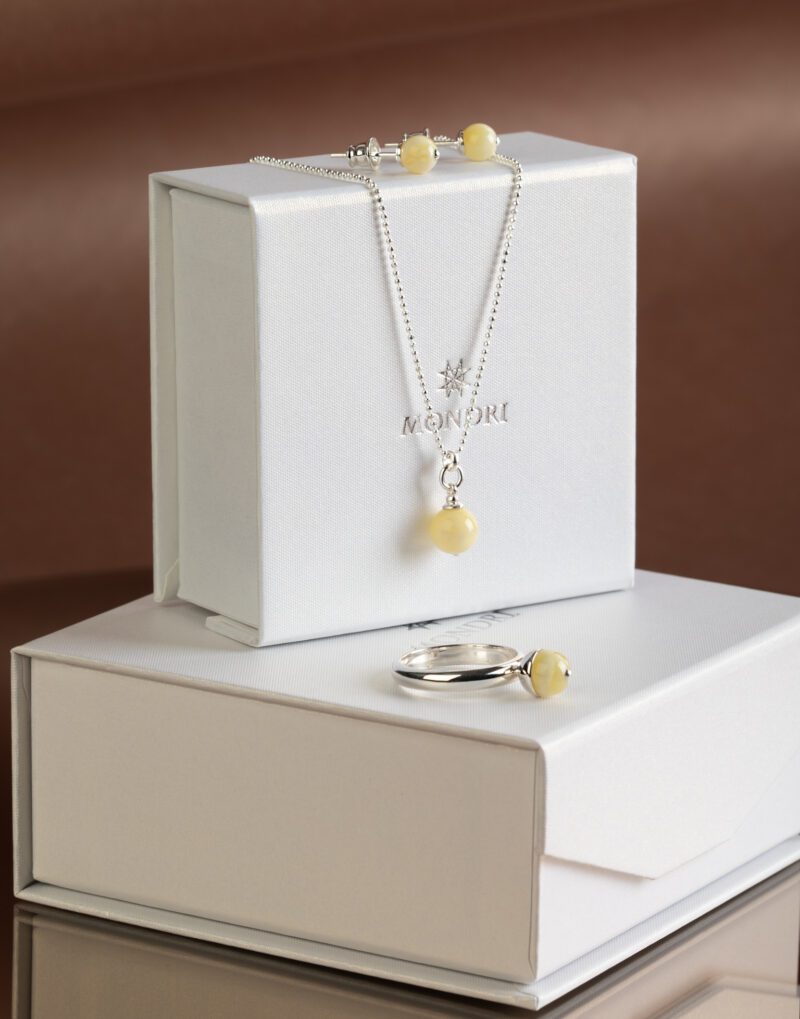 royal white baltic amber jewelry set necklace stud earrings statement ring with sterling silver mondri
