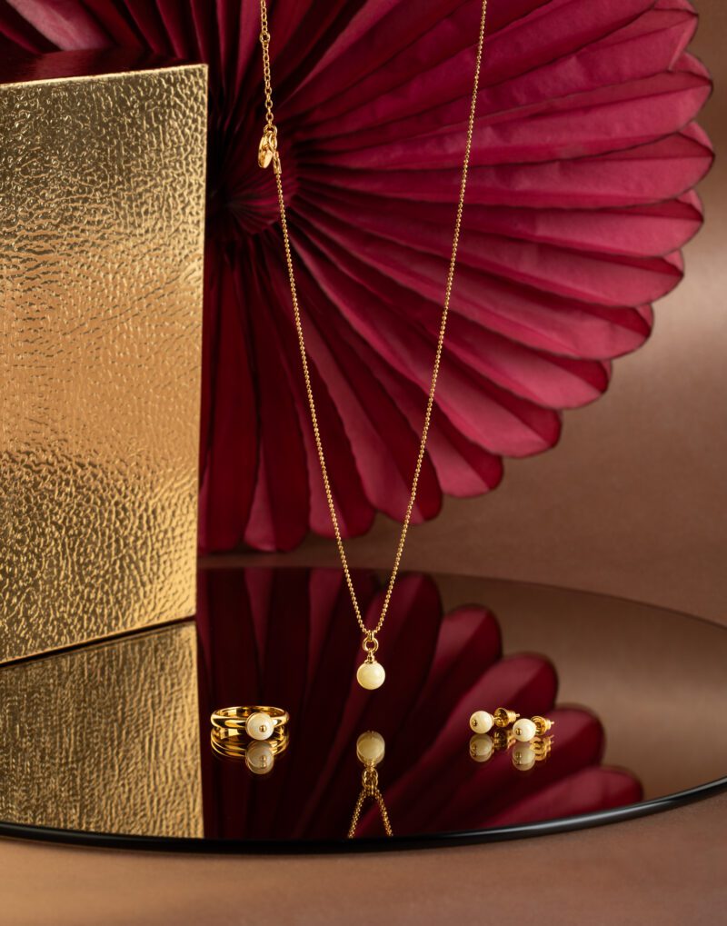 royal white baltic amber jewelry set pendant stud earrings statement ring with 24k gold vermeil sterling silver mondri jewelry