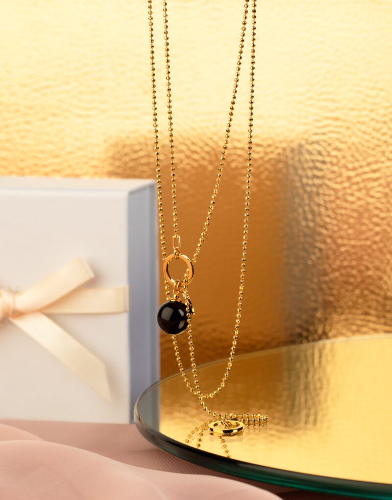 golden cherry dark amber sterling silver 24K gold vermeil lariat necklace mondri jewelry