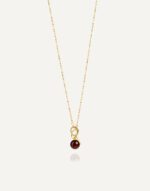 lariat necklace with 12mm red amber pendant in 24k gold vermeil sterling silver chain golden cherry mondri